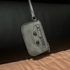 Balenciaga Coin Purse / Credit Card Holders in gray used effect lambskin.